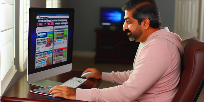 A person browsing through various sweepstakes websites on their computer
