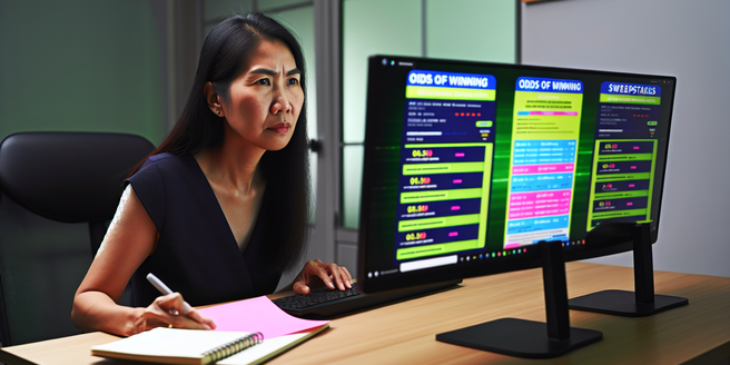 A person comparing information provided on different sweepstakes websites