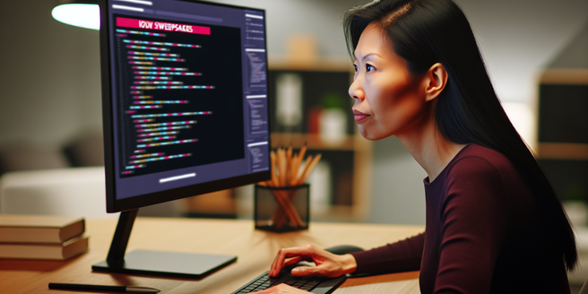 Web developer working on a sweepstakes websites user interface on a computer screen