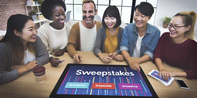 A croup of customers engaging with a sweepstakes interactive platform