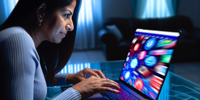 Person on a laptop browsing various sweepstakes websites.