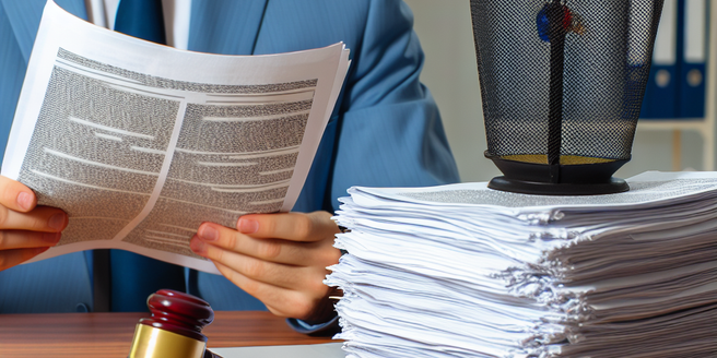 A lawyer reading hefty legal documents related to online sweepstakes