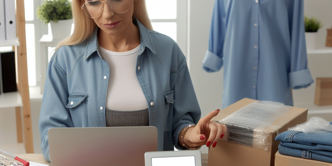 A woman setting up her new online store